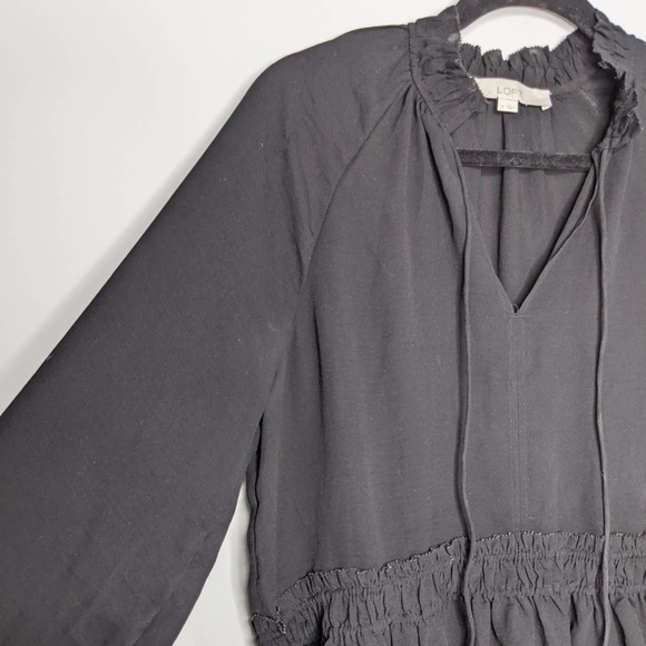 LOFT • Black Boho Peasant Peplum Long Sleeve Top M - Picture 3 of 6